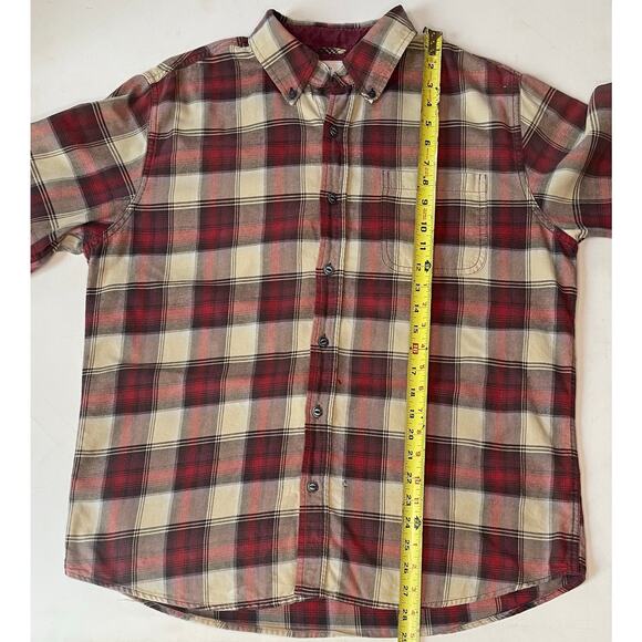 Weatherproof Vintage Men Shirt L Red Beige Brown Plaid Worn-In Grunge Workwear - Picture 6 of 12